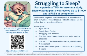 Research study flyer for Psychiatry Department's TMS for insomnia study
